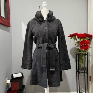 NEW Willi Smith Wool Classic Belted Longline Knit Swing Embellished Car Coat S
